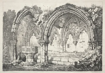 En serie gamla byggnader och lantliga stugor i norra England: Del av Kirkham Abbey, 182