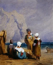 Figurer på stranden (akvarell på papper)