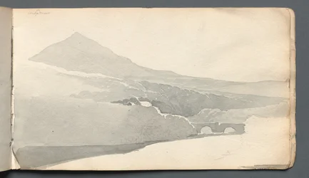 Skissbok: Bergigt landskap med bro, 1814.