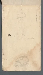 Skissbok: Studie av kors och roddbåt på baksidan, 1814.
