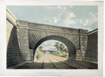 North Midland Railway. Utsikt över New Street Bridge etc i Belper, med utsikt mot söder, ca 1840 (handfärgad litografi på papper)