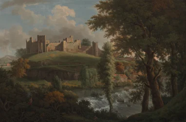 Ludlow Castle med Dinham Weir, från sydväst