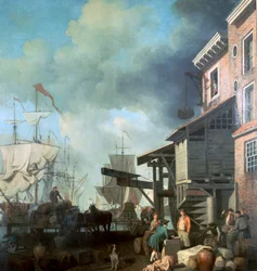 Målning av Old Custom House Quay, 1700-talet