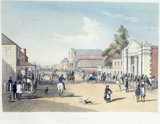 Adelaide, Hindley Street, skylt 41, från "South Australia Illustrated" av George French Angas
