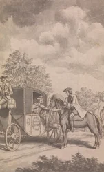 En illustration till Newgate-kalendern: Raby Hittar en kvinnas ring som är svår att dra av, skär av hennes finger, nära Finchley