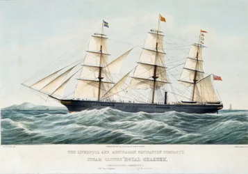 En Royal Clipper från rederiet Australia and Liverpool. Handkolorerad litografi, cirka 1856 av Samuel Walters (1811-1882)