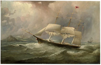 Black Ball Line klipperskeppet Ocean Chief minskar segel på sin australiska lopp, ca 1853