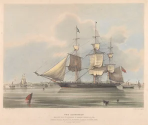 Järnfartyget "Ironsides" byggt i Liverpool av Jackson Gordon  Co. 1838, ca 1838 (litografi, färglagd)