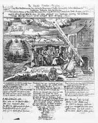 Till Gud, till minne av hans dubbla befrielse från den oövervinnelige flottan (1588) och det oöverträffade pulverförräderiet (1605), (gravyr) repr. av en Transmariner, 1689 (bundw foto)
