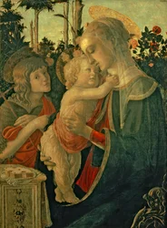 Madonna och barn med Johannes Döparen (olja på panel) (för detaljer se 93885, 93887)