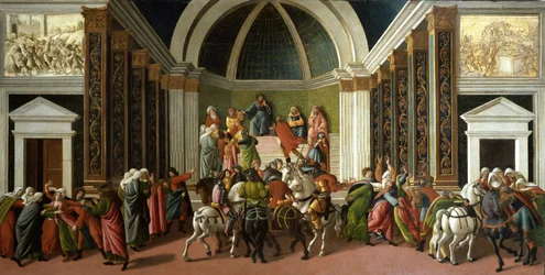 Histoire de Virginie Romana - The Story of Virginia av Sandro Botticelli (1445-1510), ca 1498 - Tempera på panel, 85x165 - Accademia Carrara, Bergamo