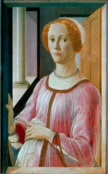 Porträtt av Smeralda Bandinelli Detrempe på trä av Alessandro di Mariano dei Filipepi, dit Sandro Botticelli (1445-1510) 1471 ca. Sön 65x41 cm London, National Gallery