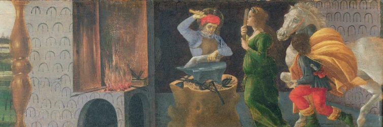 The Miracle of St. Eligius, predella panel från altartavlan av St. Mark, c.1488-90 (tempera på panel) (se 44342, 44348 44333)