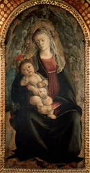 Jungfru och barn i härlighet omgiven av Seraphin-änglar Detrempe på trä av Alessandro di Mariano dei Filipepi, dit Sandro Botticelli (1445-1510) 1469-1470 Dim.120x65 cm Florence Uffizi Gallery (Uffizi)