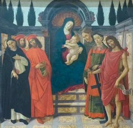 Madonna och barn med helgon, ca 1497 (olja på duk)
