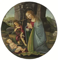Madonnan som tillber Jesusbarnet med den unge Johannes Döparen (tempera och olja på pannå)