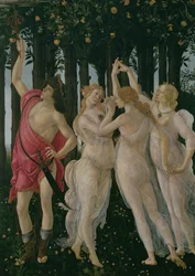 Detalj av De tre gracerna och Merkurius, från Primavera, detalj av 558