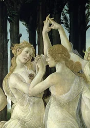 Detalj av två av de tre gracerna, från Primavera tempera på paneldetalj av 558