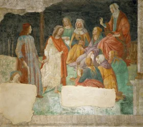 En ungdom (Lorenzo Tornabuoni?) förs in i den av Minerva