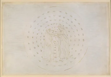 La Divina Commedia, Paradiso VII. Den andra planetsfären (Merkuriushimlen): Beatrice introducerar Dante till svåra frågor om den gudomliga rättvisan, den mänskliga arvsynden och frälsningen genom Kristi död
