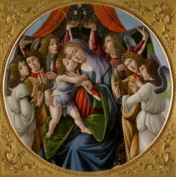 Madonna och barn med sex änglar, ca 1500.