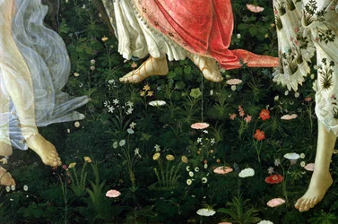 Primavera: detalj av blommor tempera på panel