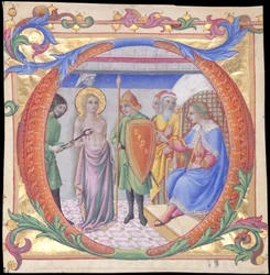 Martyrium av Saint Agatha i en initial D, ca. 1470-73.