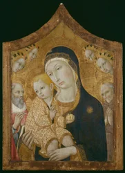 Jungfru Maria och barnet med helgonet Hieronymus, Bernhardino av Siena och änglar