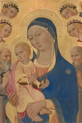 Madonna och barnet med Sankt Hieronymus, Sankt Bernhard och änglar, ca 1460-1470 (tempera på pannå)