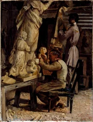 Skulptörens verkstad. Målning av Sante Bertelli (1840-1892)