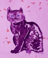 Den lila katten och blombladen