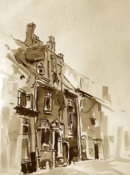 Vintage stadsbyggnad i sepia