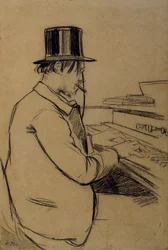 Porträtt av Erik Satie som spelar harmonin