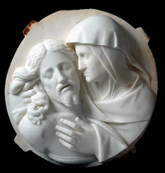 Pieta-marmorskulptur av Santo Varni (1807-1885) 1863-1870. Dämpa. 56x52x12 cm Från Prince Odon di savoias samling. Genes, Galleria d