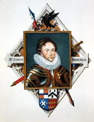 Porträtt av kapten Sir John Norris (ca 1547-97) från "Memoirs of the Court of Queen Elizabeth", publicerad 1825 (akvarell och gouache på papper)