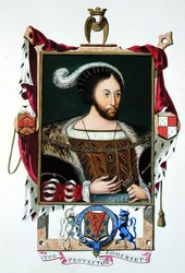 Porträtt av Edward Seymour (ca 1506-52) Lord Protector av Edward VI och hertigen av Somerset från "Memoirs of the Court of Queen Elizabeth", publicerad 1825 (akvarell och gouache på papper)