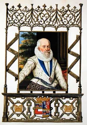 Porträtt av Edward Somerset (1553-1628) 4th Earl of Worcester från "Memoirs of the Court of Queen Elizabeth", publicerad 1825 (akvarell och gouache på papper)