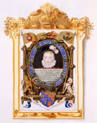 Porträtt av James VI av Skottland (1566-1625) Senare James I av England som pojke c.1574 från "Memoirs of the Court of Queen Elizabeth", publicerad 1825 (wc och gouache på papper)