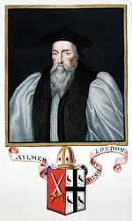 Porträtt av John Aylmer (1521-94) biskop av London från "Memoirs of the Court of Queen Elizabeth", publicerad 1825 (akvarell och gouache på papper)