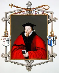 Porträtt av John Whitgift (ca 1530-1604) ärkebiskop av Canterbury från "Memoirs of the Court of Queen Elizabeth", publicerad 1825 (akvarell och gouache på papper)