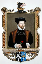 Porträtt av Lord Roger North (1530-1600) 2nd Baron North från "Memoirs of the Court of Queen Elizabeth", publicerad 1825 (akvarell och gouache på papper)