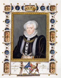 Porträtt av Margaret Douglas (1515-78), grevinna av Lennox, från "Memoirs of the Court of Queen Elizabeth", publicerad 1825 (wc och gouache på papper)