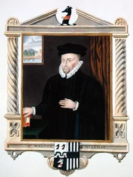 Porträtt av Sir Walter Mildmay (ca 1520-89) från "Memoirs of the Court of Queen Elizabeth" efter ett porträtt av Sir William Segar (d.1633), publicerat 1825 (akvarell och gouache på papper)