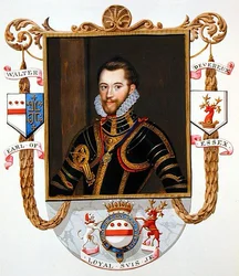 Porträtt av Walter Devereux (1541-76) 1:e jarl av Essex från "Memoirs of the Court of Queen Elizabeth", publicerad 1825 (akvarell och gouache på papper)