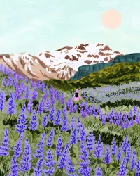 Det fridfulla blomsterfältet i bergen