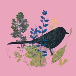Fågel och löv, 2019 (bläck monoprint)