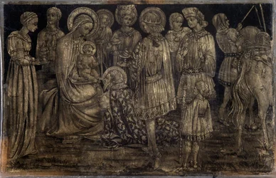 Tillbedjan av Magi målning av Sassetta (1392-1450) Dim 29x46 cm Museum of Decorative Arts and Fashion Marseille