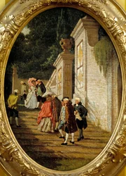 Den goda antiken Par av adeln promenader. Målning av Francesco Altamura