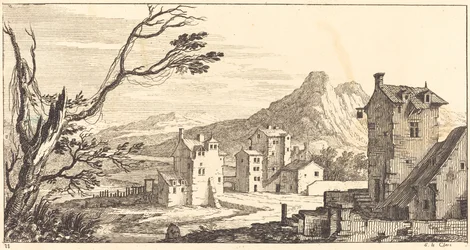 Landskap med hus