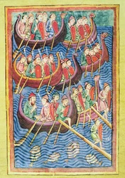 Vikingar går i land i England under den andra migrationsvågen (vellum)